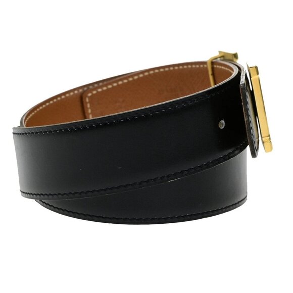 HERMES H Logo Constance Reversible Buckle Belt Leather #65 Black Brown 89YH155 - Picture 10 of 13